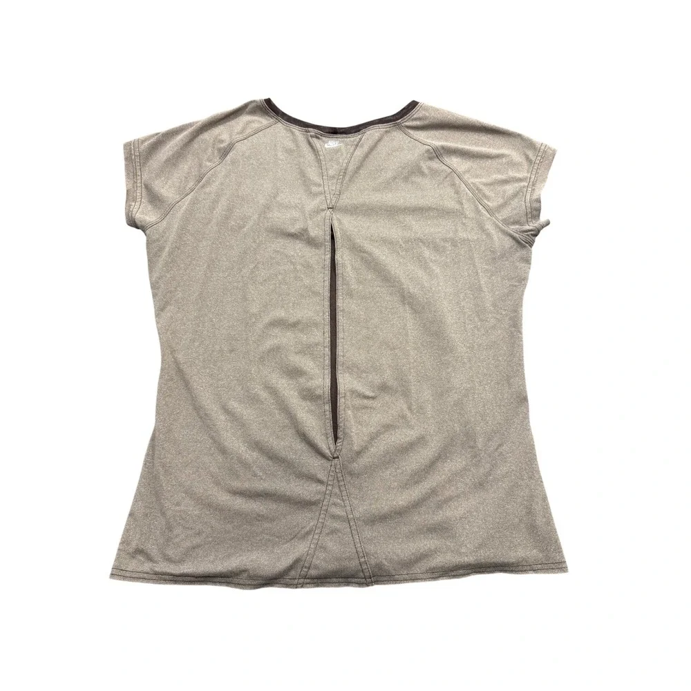 Nike Womens Graphic Short Sleeve Top Brown Mesh Open Back Athletic Shirt Large